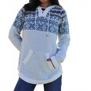 NEW ARTESANIA hooded alpaca sweater in snowflake ivory/blue